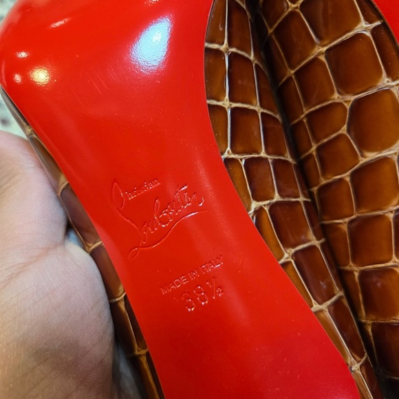 NEW Christian Louboutin Kate Cognac Croc Embossed Leather Pumps Size 38.5 - Picture 11 of 12
